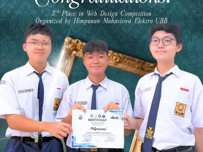 Penghargaan juara III Web Design Competition UBB untuk siswa kelas 9 Kasih Baptist